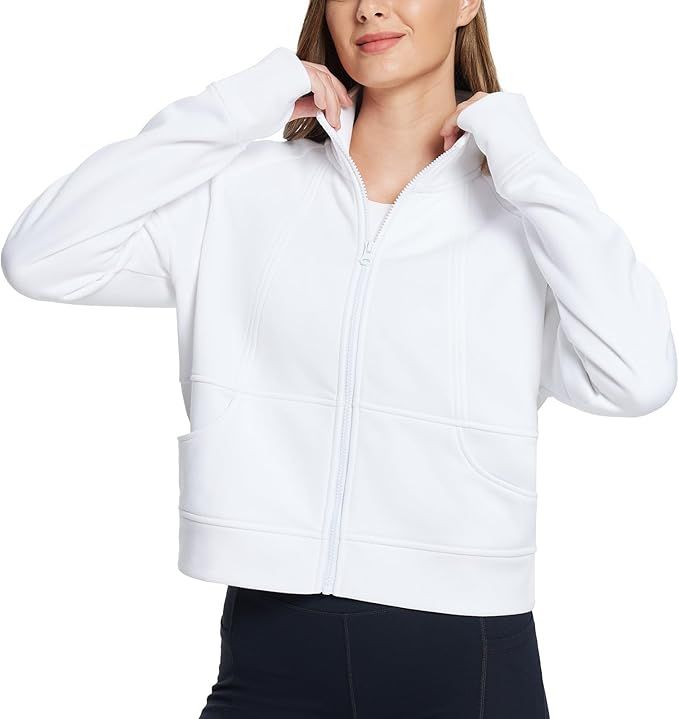 BALEAF Women's Full-Zip Up Hoodies Jacket Fleece Cropped Oversized Sweatshirts Casual Cotton Long... | Amazon (US)