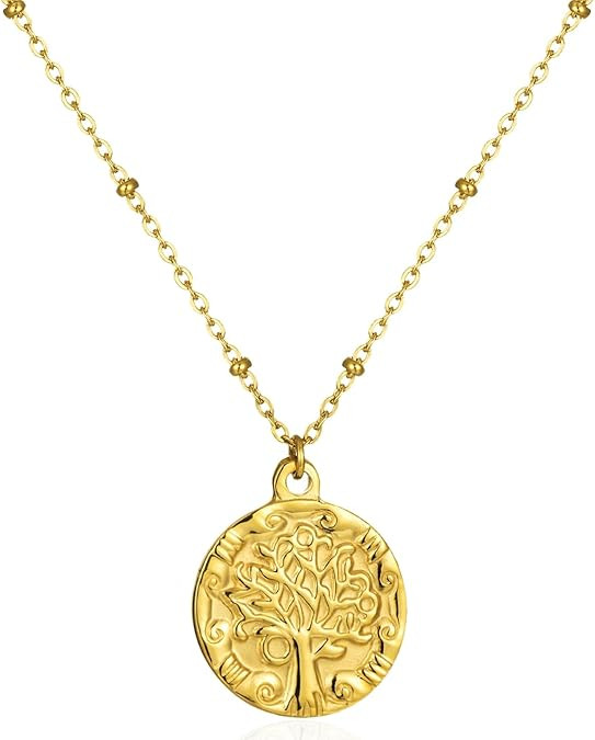 Tree of Life Necklace,14K Gold Plated Family Tree Coin Pendant Necklace for women,Dainty Station ... | Amazon (US)