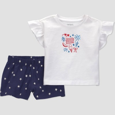 Carter's Just One You® Baby Girls' 4th of July 2pc Ruffle T-Shirt and Shorts Set - Blue 12M | Target