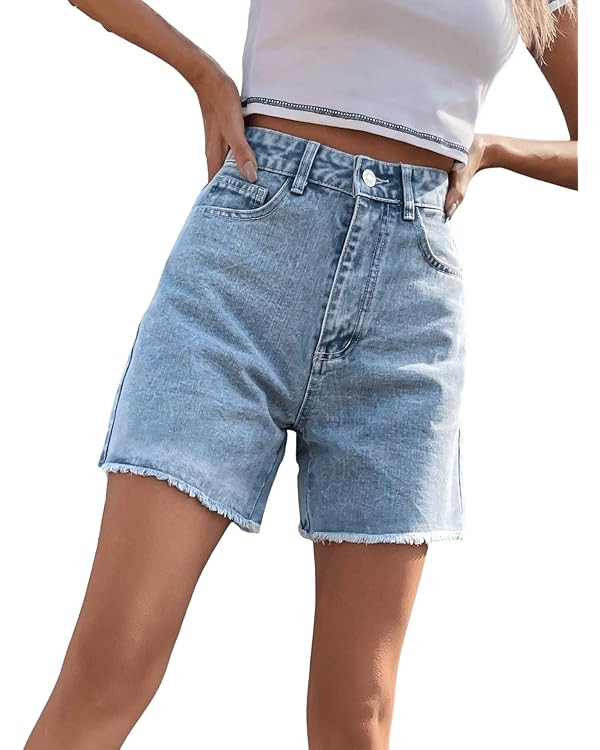 SweatyRocks Women's High Waist Denim Shorts Straight Leg Raw Hem Jean Shorts Summer Hot Pants wit... | Amazon (US)