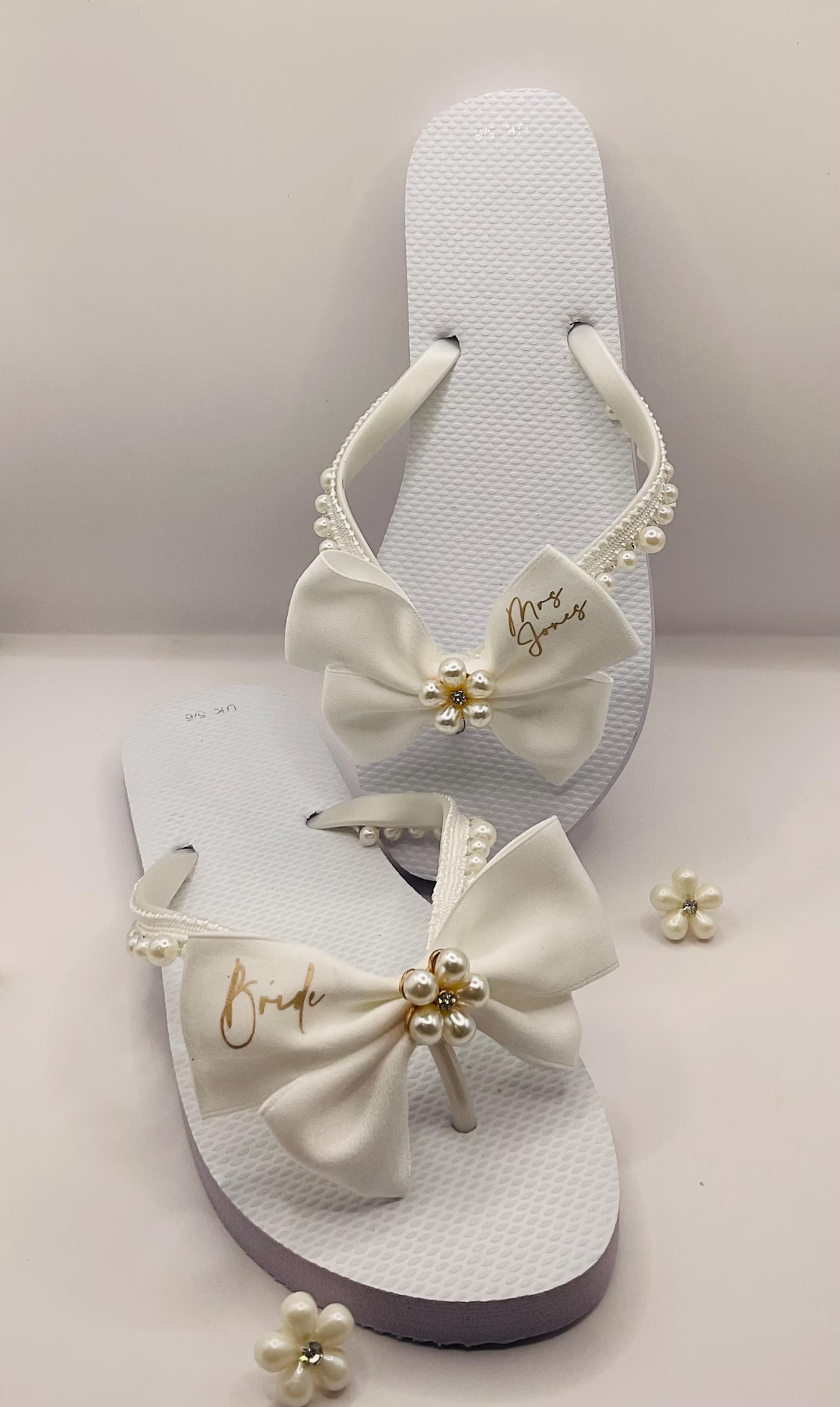 Faux Pearl Bride | Bridal Party | White Flip Flops | Honeymoon | Wedding Day Night | Personalised... | Etsy (US)