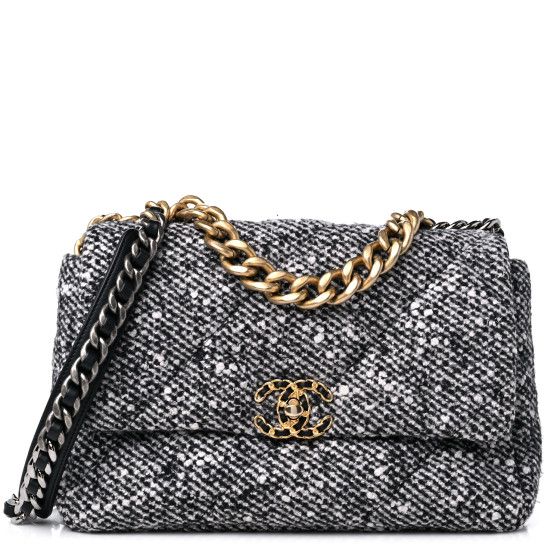Tweed Quilted Large Chanel 19 Flap Black White | FASHIONPHILE (US)