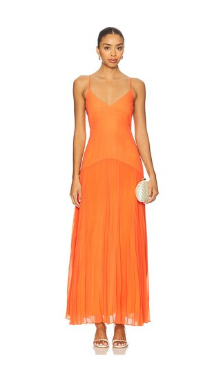 Jennelyn Chiffon Pleated Gown in Clementine | Revolve Clothing (Global)
