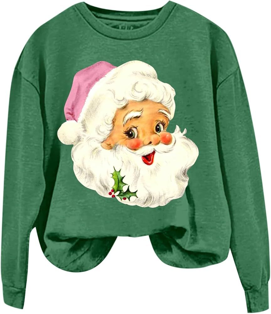 Christmas Sweatshirt for Women 2023 Cute Santa Claus Printed Sweatshirts Crewneck Long Sleeve Xma... | Amazon (US)