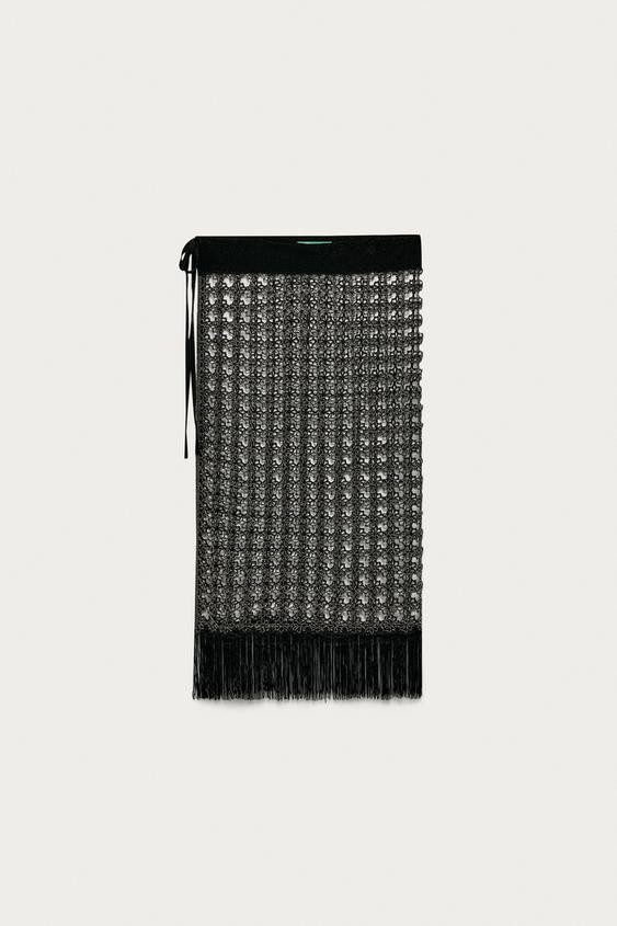 Zara - Openwork Beaded Fringe Pareo Marisa Berenson X Zara - Black - M - Woman | Zara UK