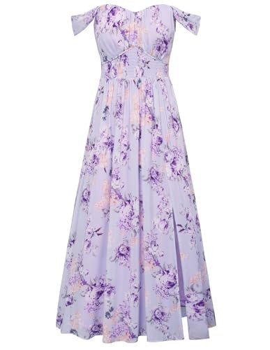 GRACE KARIN Summer Purple Floral Dress for Women 2026,Off the Shoulder Smocked Bridesmaid Dresses,Formal Baby Shower Maxi Dresses M | Amazon (US)