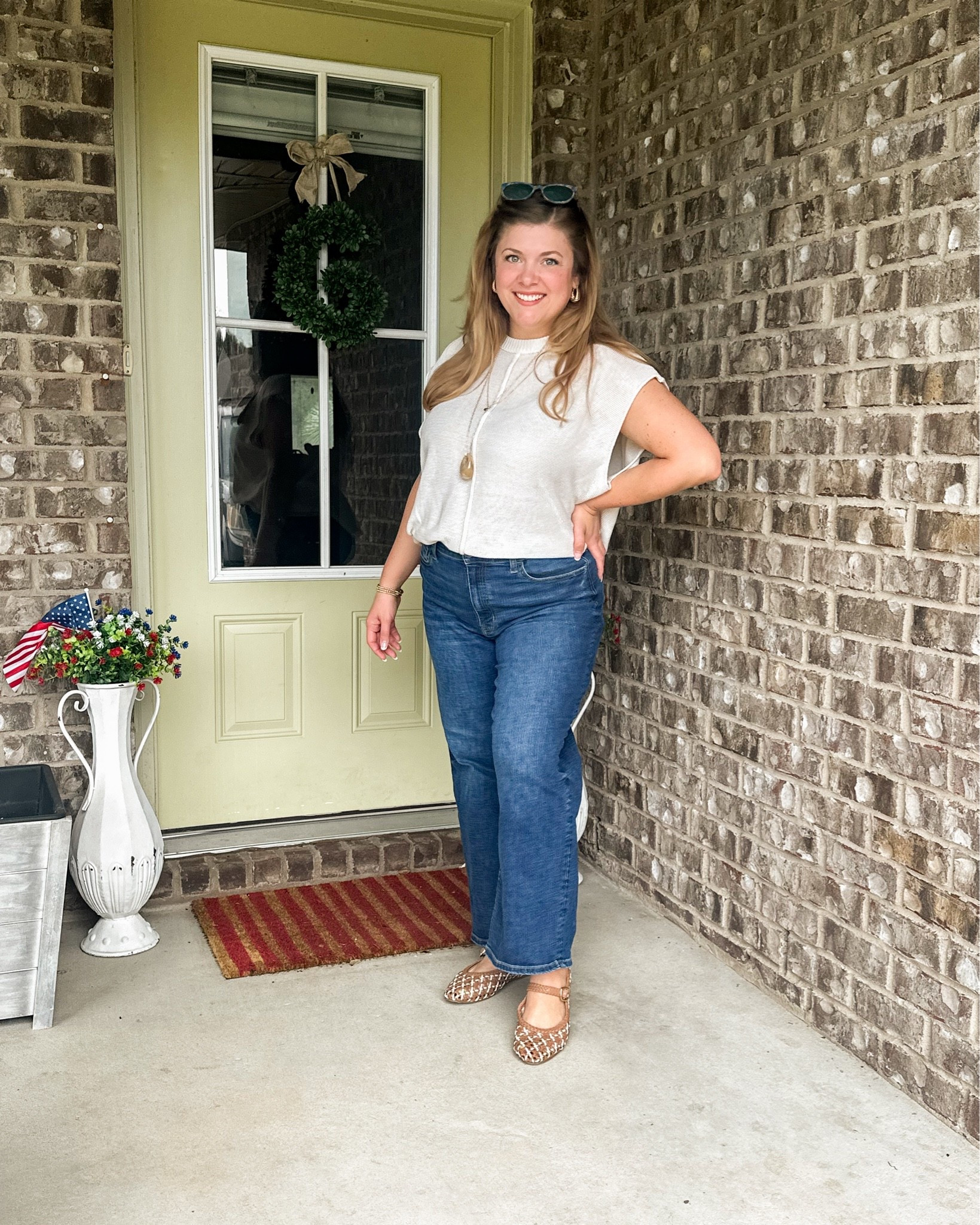 Mom & Dad summer date night outfit: pair a sleeveless knitted top with dark jeans and woven Mary Jane flats. I love these because they are multicolored! 

For accessories, stack on a few gold beaded bracelets, and a couple of longer layered gold necklaces. I like the pendants on this necklace from Walmart. Love the added subtle mix of textures! ☺️

#LTKootd #LTKmomlife #LTKdayinmylife