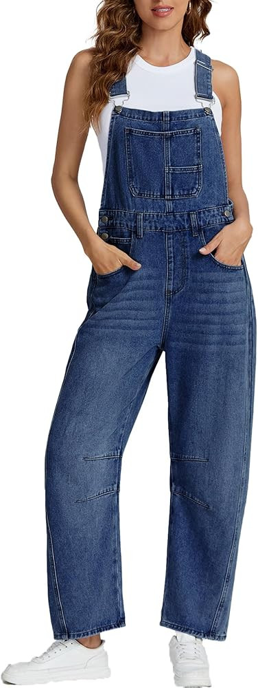 Ladyful Women's Denim Overall Casual Straight Wide Leg Bib Jeans Overall Adjustable Straps Denim ... | Amazon (US)