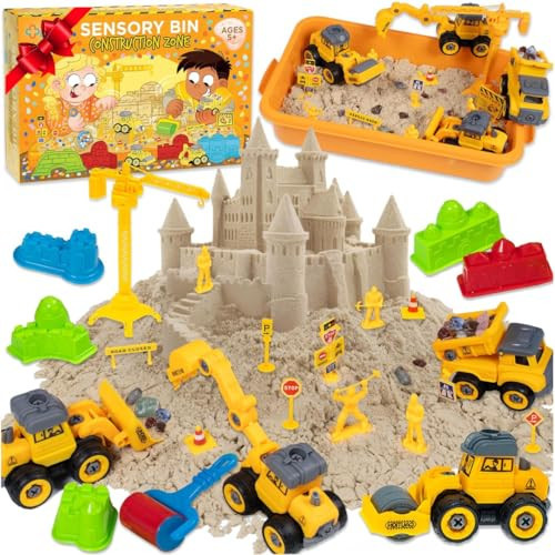 Sensory Bin: Construction Zone - Complete Construction Sensory Bin Kit, Sensory Sandbox 2.5 lbs Magic Sand, Vehicles, Workers, Molds, Idea for Christmas & Holiday, Boys & Girls Ages 5-12+ | Amazon (US)