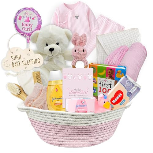 New Baby Girl Gift Basket | Unique Gift Set for a New mom Pink Baby Gift Set. Welcome Baby Care Package All w/Newborn Essentials Bundle for Expecting Moms Baby Shower, After Labor Gift | Amazon (US)
