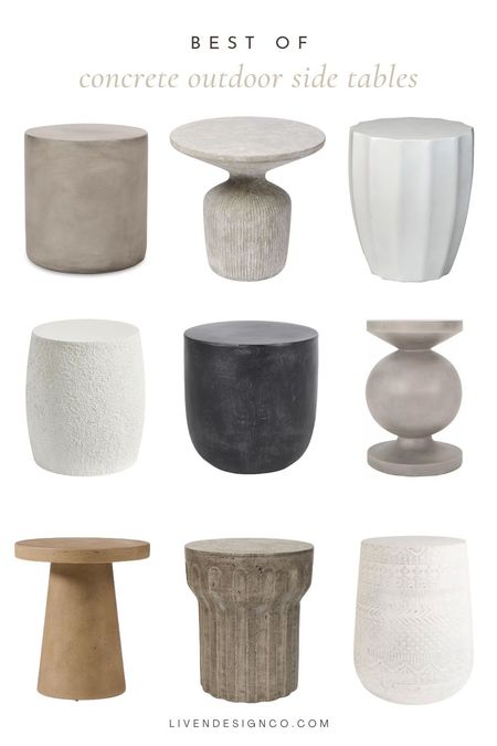 Concrete outdoor side accent table. Patio furniture. Outdoor patio table. Garden stool. Drum table. Pedestal table. Cement table. 

#LTKSeasonal #LTKhome #LTKstyletip