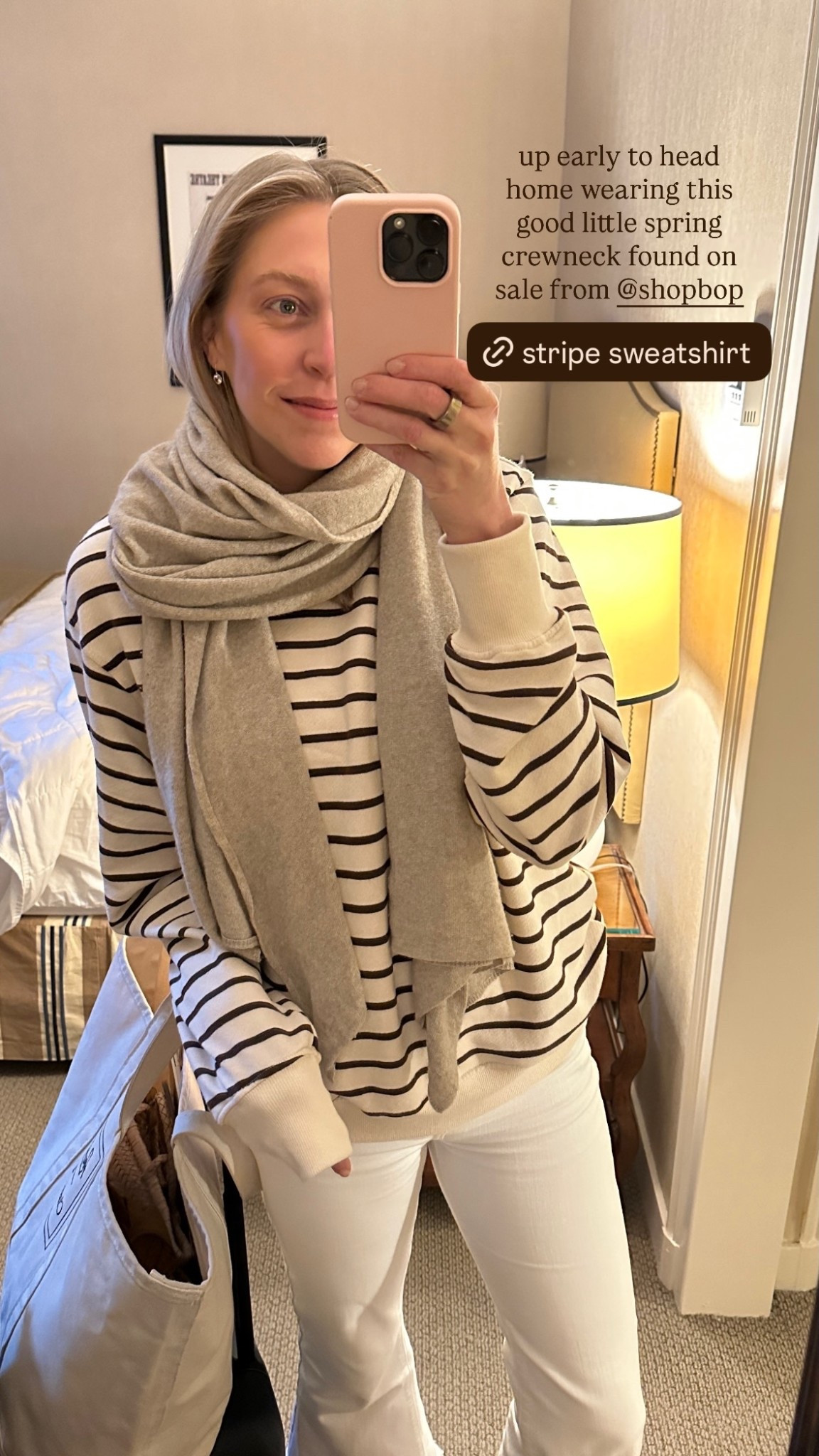 up early to head home wearing this good little spring crewneck found on sale from @shopbop