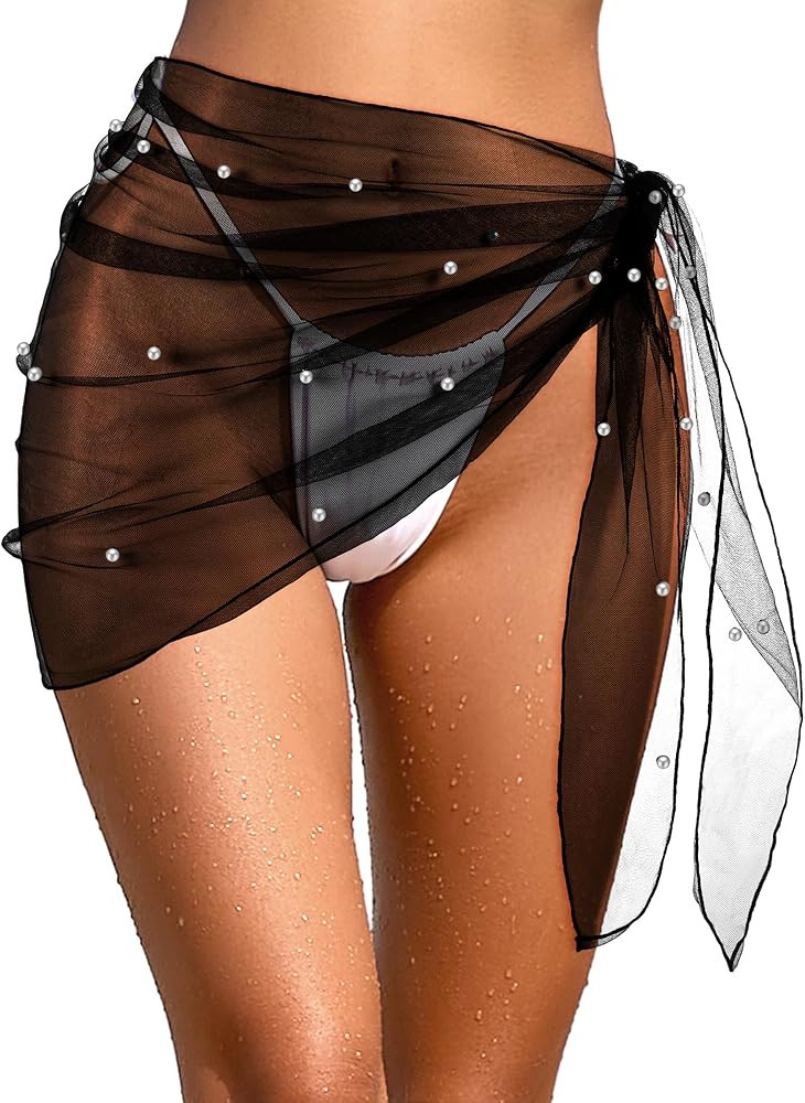 Geyoga Women's Gauze Pearl Sarong Coverup Bathing Suit Wrap Swimwear Skirt Swim Beach Wrap Cover ... | Amazon (US)