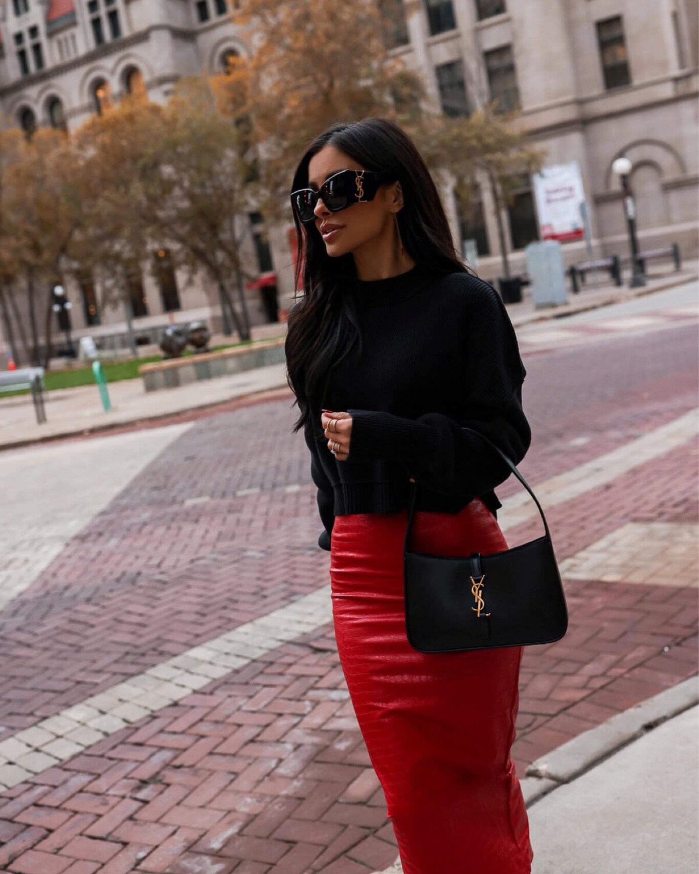 Fall / holiday outfit ideas from Nordstrom
Free People black sweater wearing an XS
Nordstrom red faux leather skirt wearing an XS - size up under $100
YSL Saint Laurent hobo bag

#LTKfindsunder100 #LTKstyletip #LTKHoliday