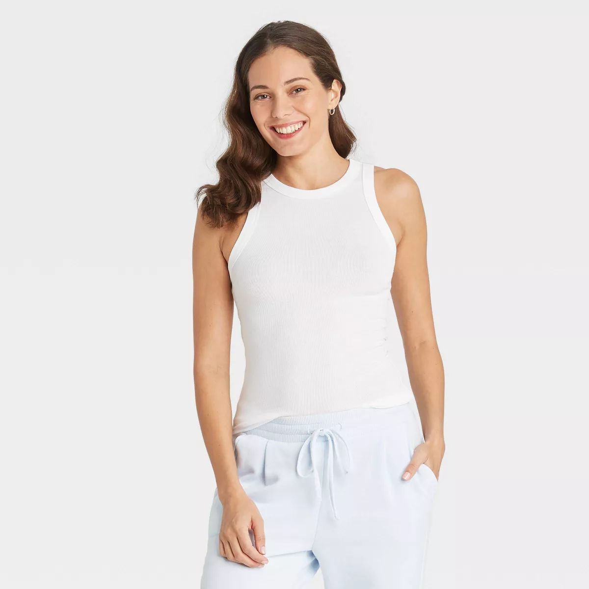 Women's Slim Fit Ribbed High Neck Tank Top - A New Day™ White L | Target