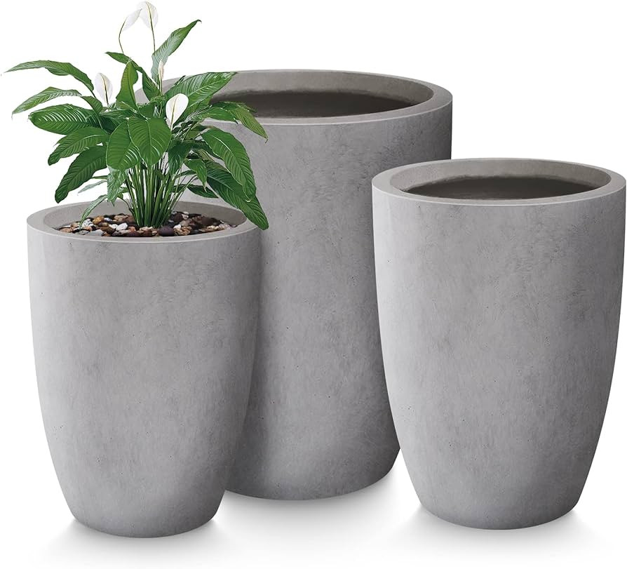 Kante 18.1" 20.4" 22.4" H Round Concrete Modern Tall Planters Set of 3 for Outdoor Indoor, Decora... | Amazon (US)