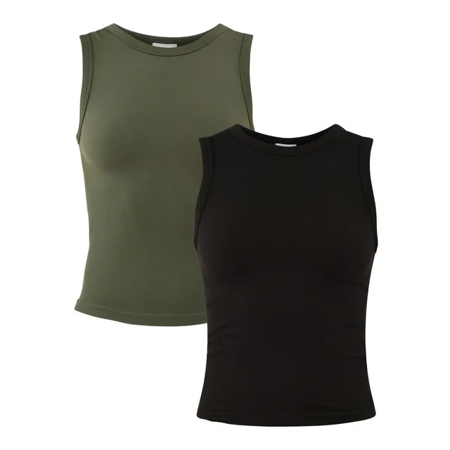 No Boundaries High Neck Seamless Tank Top, 2-Pack, Women's | Walmart (US)