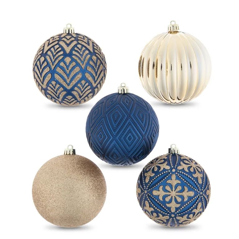 Navy & Gold Shatterproof Christmas Ornaments, 9 Count, 0.05 lb, by Holiday Time - Walmart.com | Walmart (US)