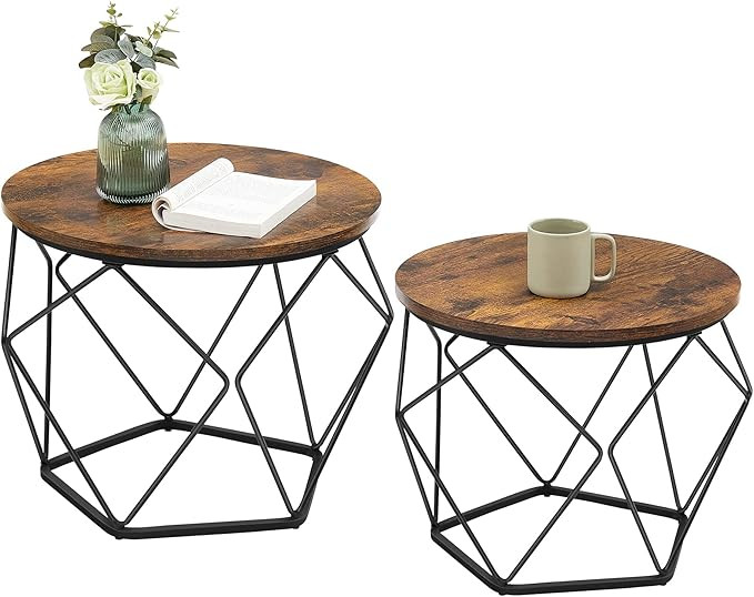 VASAGLE Small Coffee Table Set of 2, Round Coffee Table with Steel Frame, Side End Table for Livi... | Amazon (US)