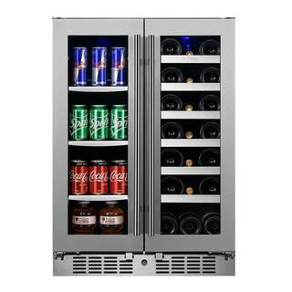 TITAN Transcend 24 in. 64 Can and 20-Bottle Seamless Stainless Steel French Door Dual Zone Built-... | The Home Depot