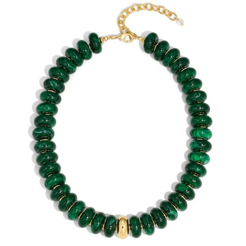 TENTMENTISE Chunky Necklaces for Women - Green Beaded Necklace for Women Trendy, Colorful Gold Plated Green Chunky Choker Necklaces, Womens Summer Beach Jewelry Gifts for Vacation Holiday | Amazon (US)