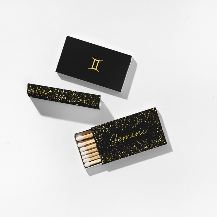 Gemini Matchboxes, Black And Gold, Pack Of 4 Matchbooks And Matches | Minted