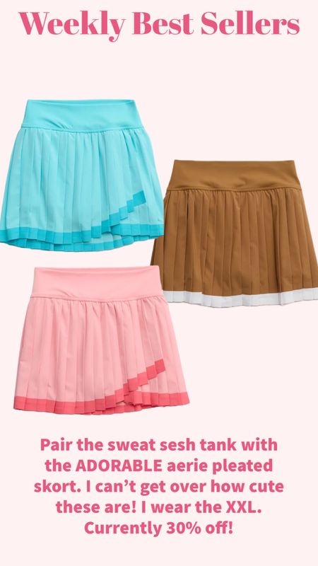 Pair the sweat sesh tank with the ADORABLE aerie pleated skort. I can’t get over how cute these are! I wear the XXL. Currently 30% off!

#LTKsalealert #LTKActive #LTKplussize