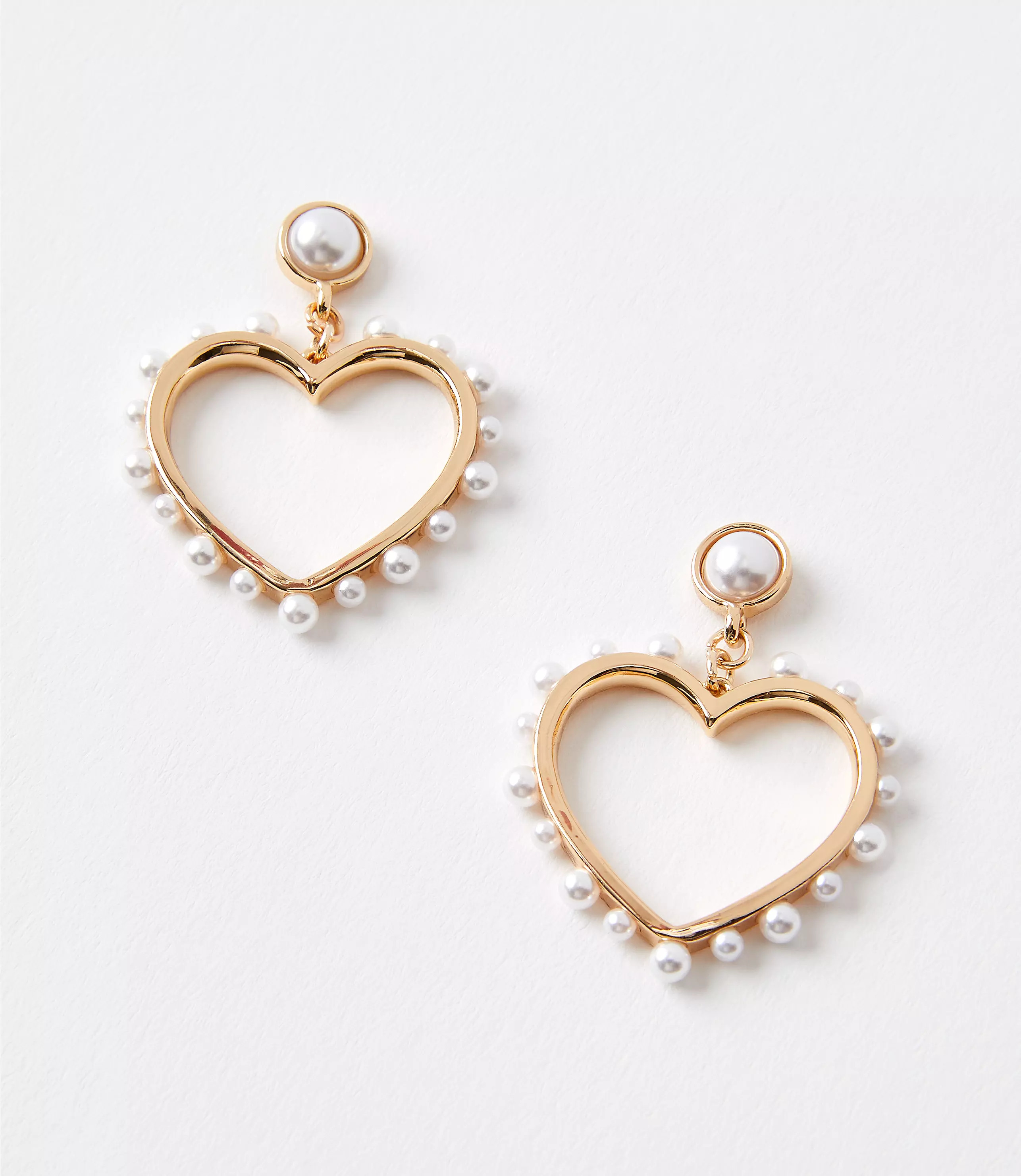 Pearlized Open Heart Drop Earrings | LOFT