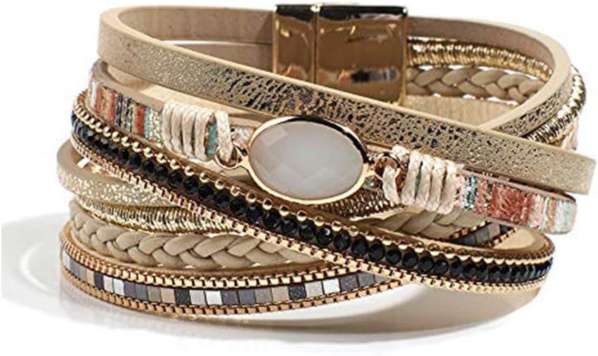 Vercret Leather Wrap Bracelet for Women - Multi-Layer Bracelets with Magnetic Clasp Bangle Cuff S... | Amazon (US)