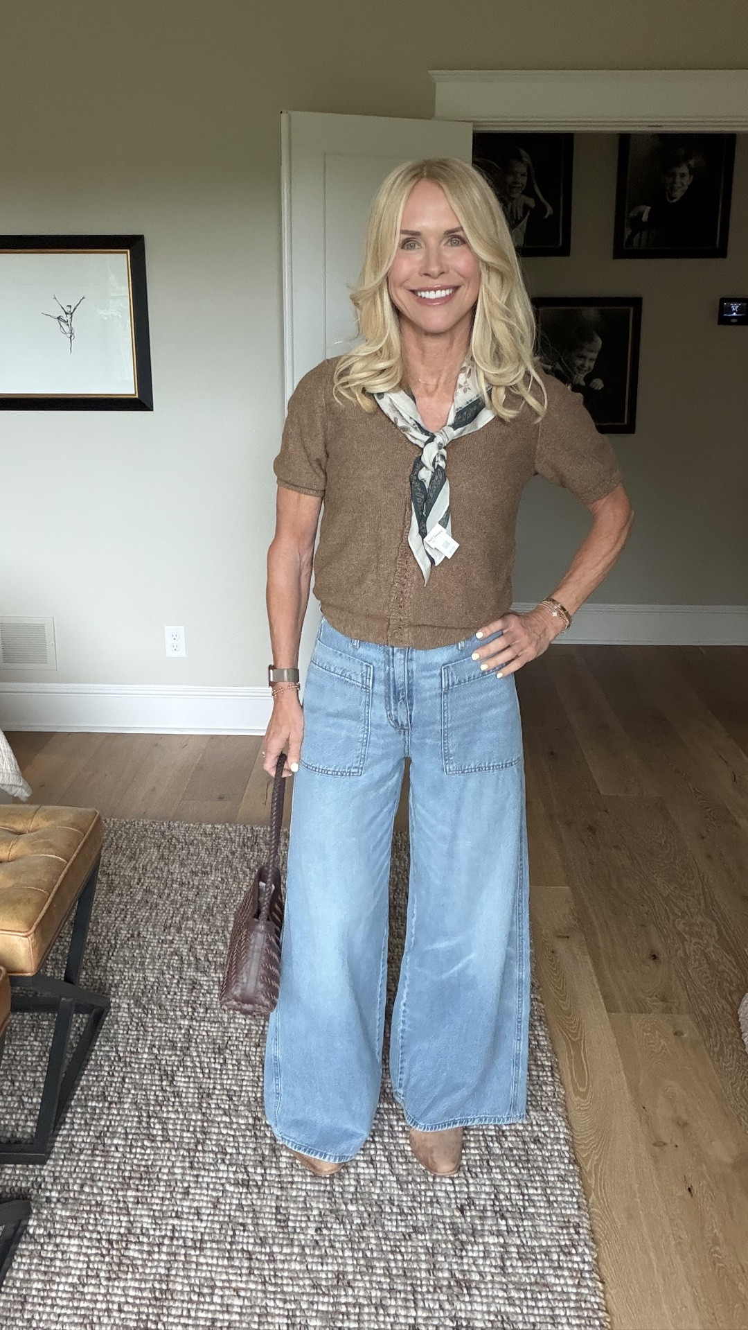 These Rag n’ Bone inspired jeans are the best. Palazzo style, high-quality denim, cutest patch pockets. Don’t miss out. And this cardigan and scarf.👏!!

#LTKgrwm #LTKootd #LTKOver40