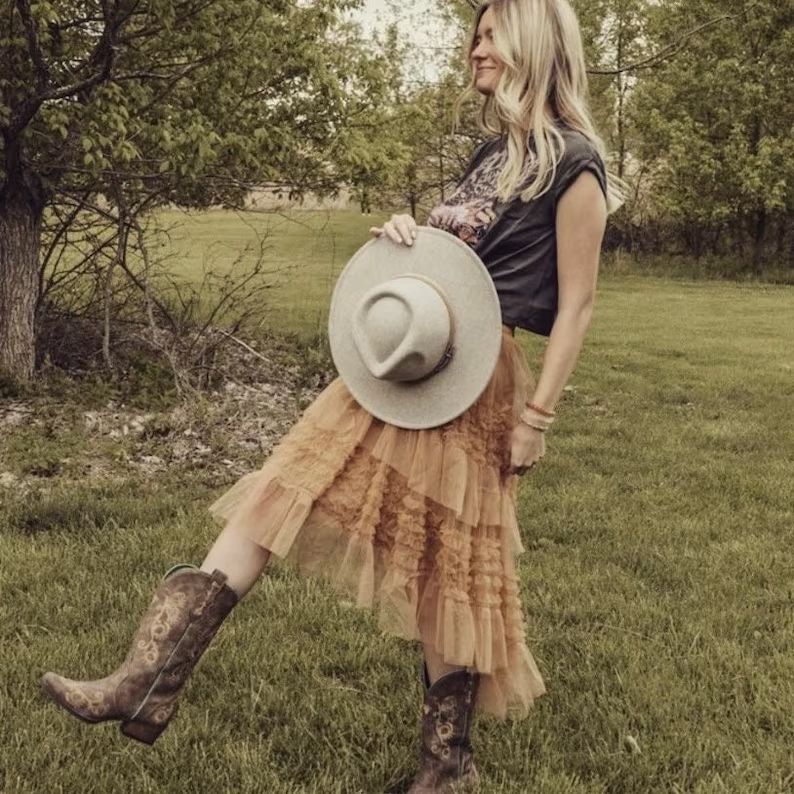 Rustic Ruth Bohemian Layered Skirt Country Wedding Guest Outfit Boho Western Festival Skirt Ether... | Etsy (US)