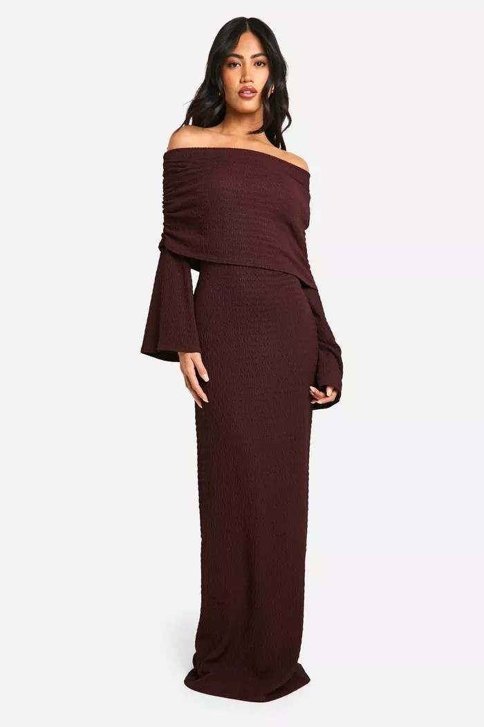 Textured Slouchy Off The Shoulder Maxi Dress | boohoo (US & Canada)