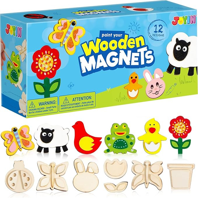 JOYIN 12 Wooden Magnet Creativity Arts & Crafts Painting Kit for Kids, Decorate Your Own Painting... | Amazon (US)