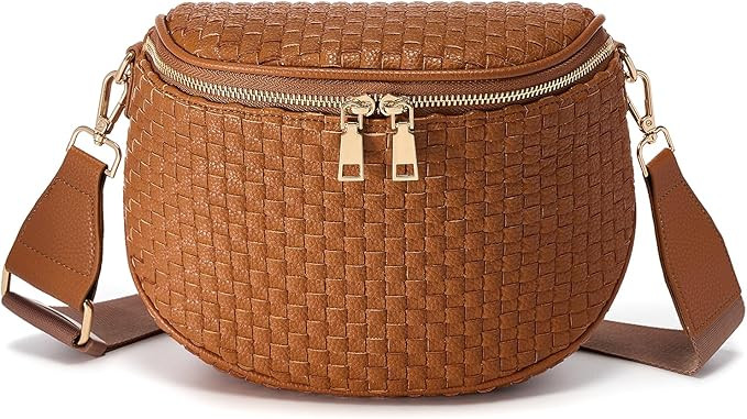 Trendy Woven Checkered Crossbody Bum Bag for Women，PU Leather Checkered Purse Fanny Packs Belt ... | Amazon (US)