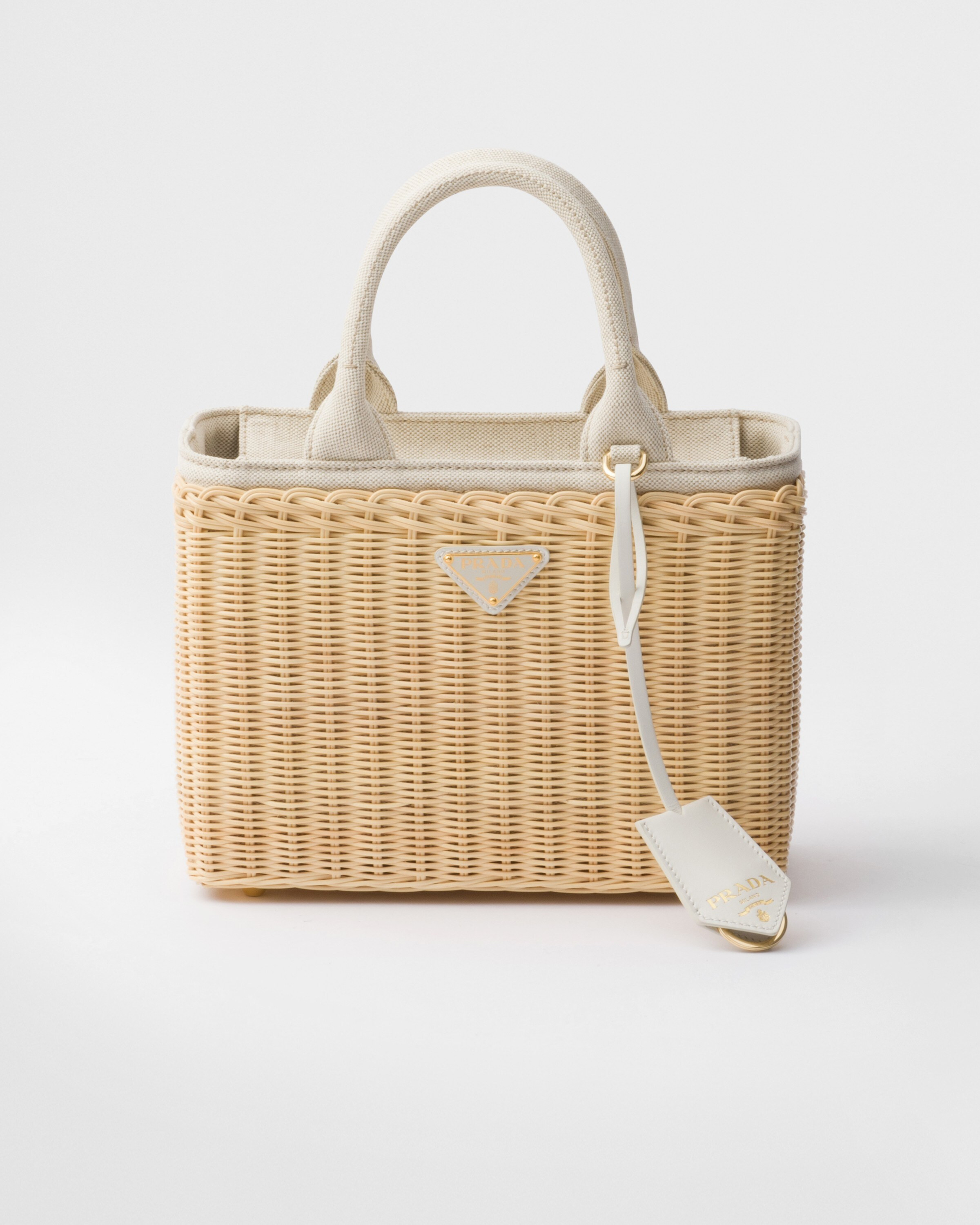 Medium woven fabric and linen blend tote bag | Prada US