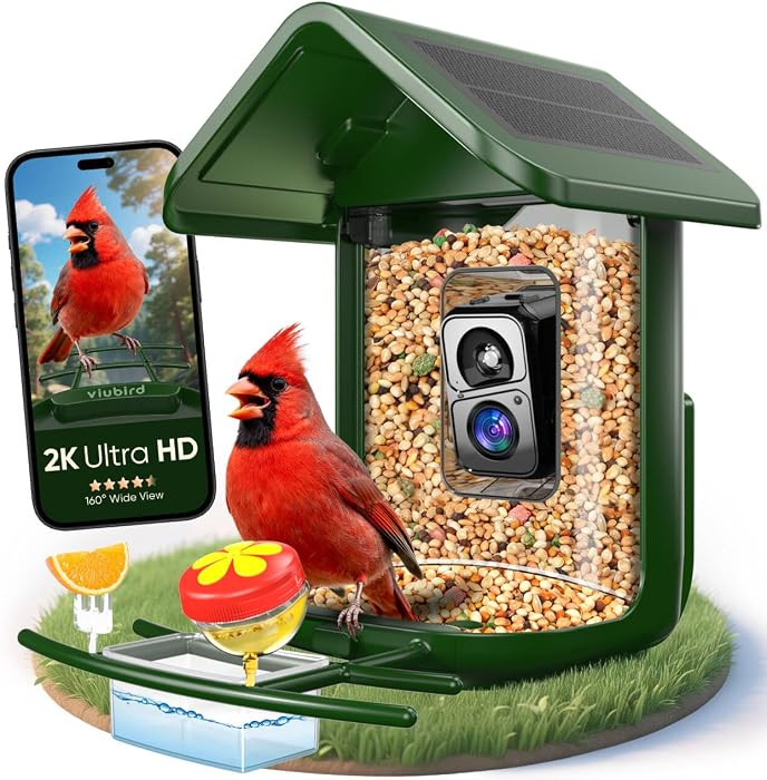 Bird Feeder with Camera Solar Powered - Smart Bird Feeder Camera 2K HD Live Stream, 5MP Photos, A... | Amazon (US)
