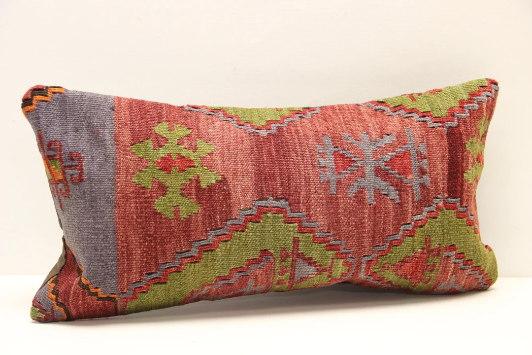 Handmade Kilim Lumbar Pillow 10x20, Vintage Turkish Boho Cover - Etsy | Etsy (US)