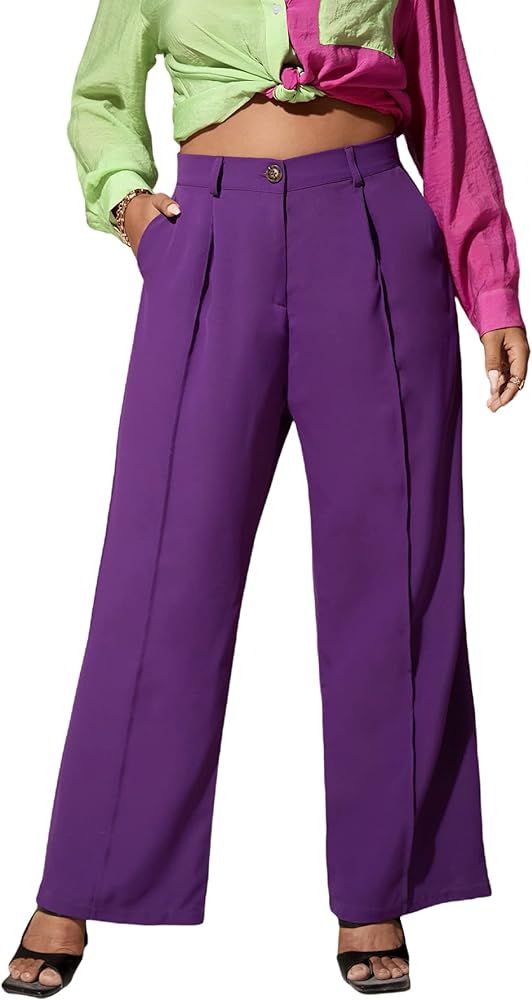WDIRARA Women's Plus Size High Waisted Palazzo Pants Wide Leg Loose Trousers | Amazon (US)
