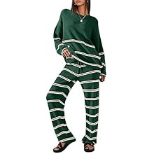 2 Piece Outfits for Women 2023 Oversized Fall Lounge Sets Striped Sweaters Cozy Knit Long Sleeve ... | Amazon (US)