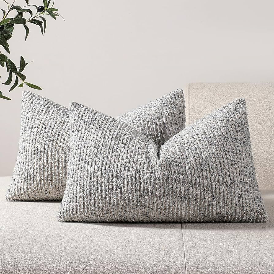 DEZENE Striped Throw Pillow Covers 12x20 Set of 2 Blue Textured Boucle Chic Morden Boho Accent Fa... | Amazon (US)