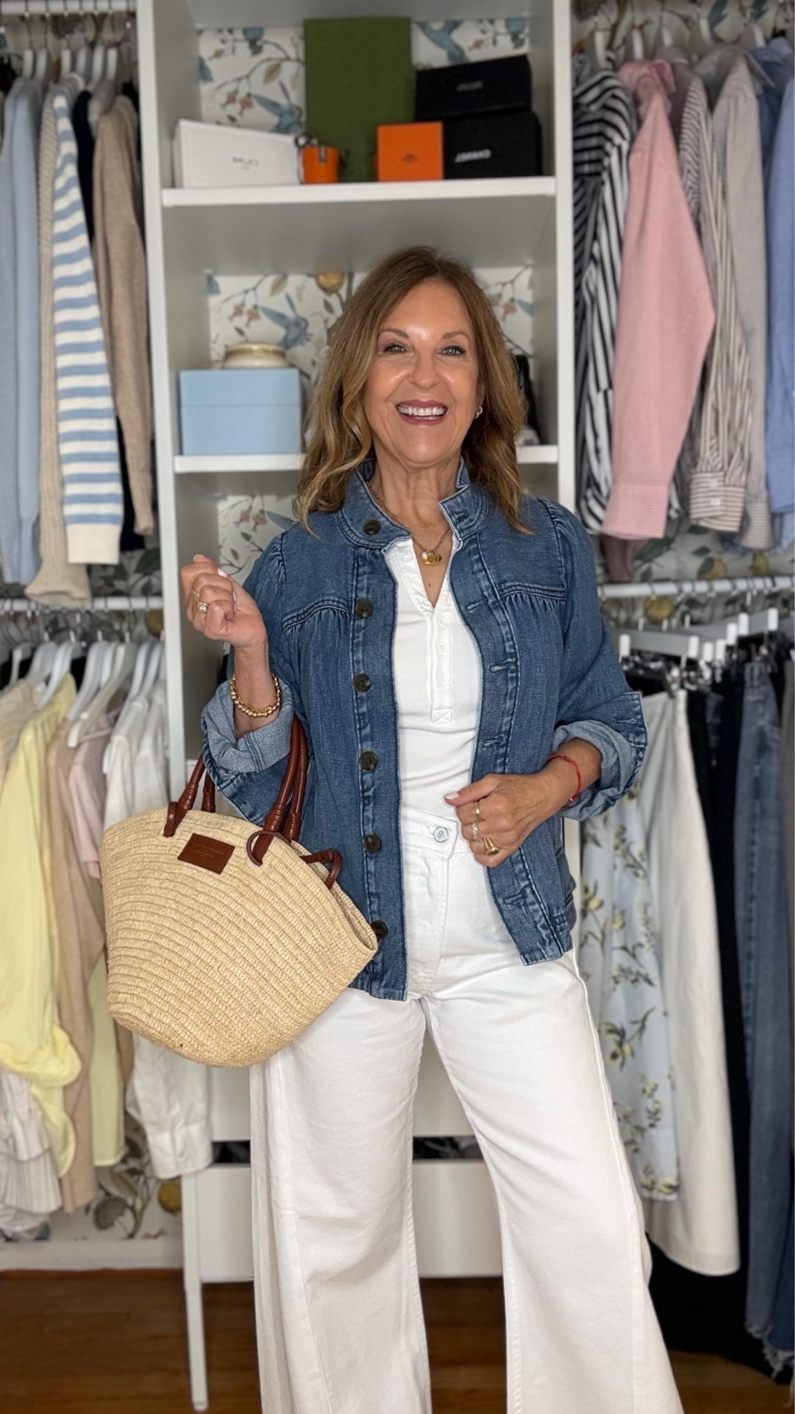 When you don't know what to wear.  Column of color and a cute denim
Jacket and raffia tote. 
@SEZANE 
@Schutz

#LTKootd #LTKPetite #LTKOver40