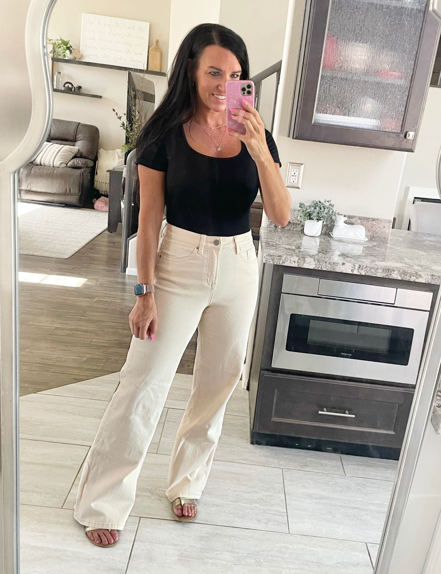 Today’s Teacher OOTD: cream-colored wide leg jeans and a black top. This one is a bodysuit and I sized up as it is a pretty tight ribbed fabric. I wore these jeans to school today and paired them with a ribbed tshirt from Old Navy! I sized up to a M in the tshirt. My jeans fit big and are stretchy! I sized down twice— I’m usually a 27 and got a 25.

Bohme, wide leg jeans, teacher outfit, cream jeans, ivory jeans, basic tshirt, basic tee

#LTKworkwear #LTKSeasonal #LTKfindsunder100