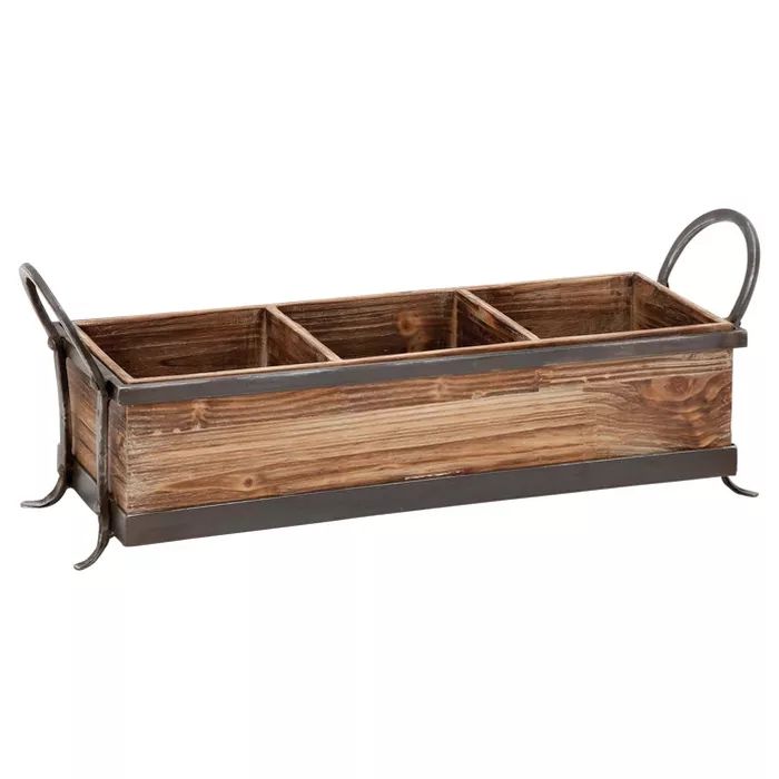 Rustic Elegance Wood and Iron Three-Compartment Rectangular Tray (23") - Olivia & May | Target