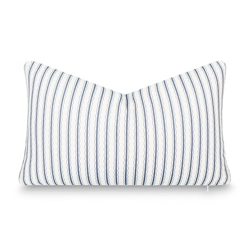 Crumbs Home California Casual Coastal Indoor Outdoor Lumbar Pillow Cover, 12"x20" Water Repellent for Patio, Backyard, Couch, Poolside, Azure Blue Print Wave Stripes | Amazon (US)