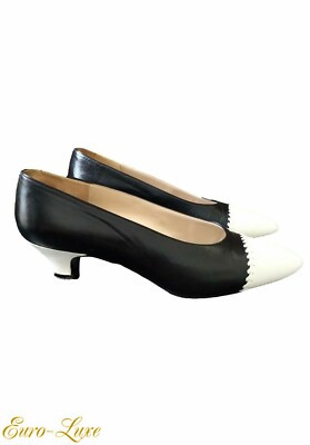 VINTAGE CHANEL CLASSIC BLACK & WHITE LEATHER CAP TOE HEELS PUMPS SHOES 36/ 6 | eBay US