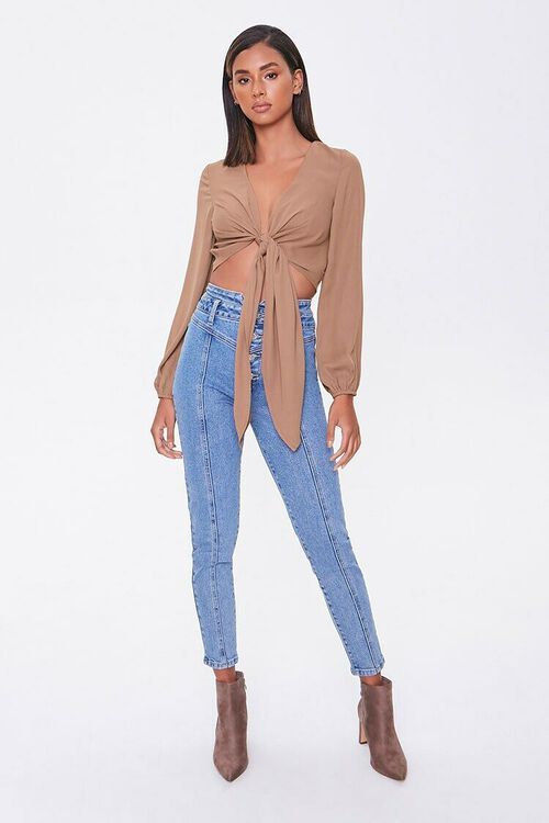 Plunging Tie-Front Crop Top | Forever 21 (US)