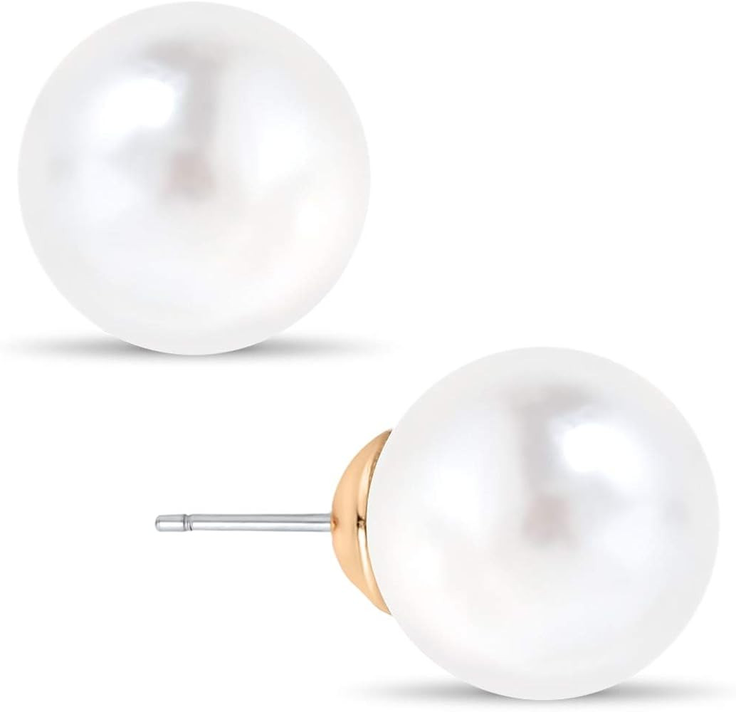 Humble Chic Big Simulated Pearl Earrings for Women - Oversized Classic Faux Round Large Ear Studs... | Amazon (US)