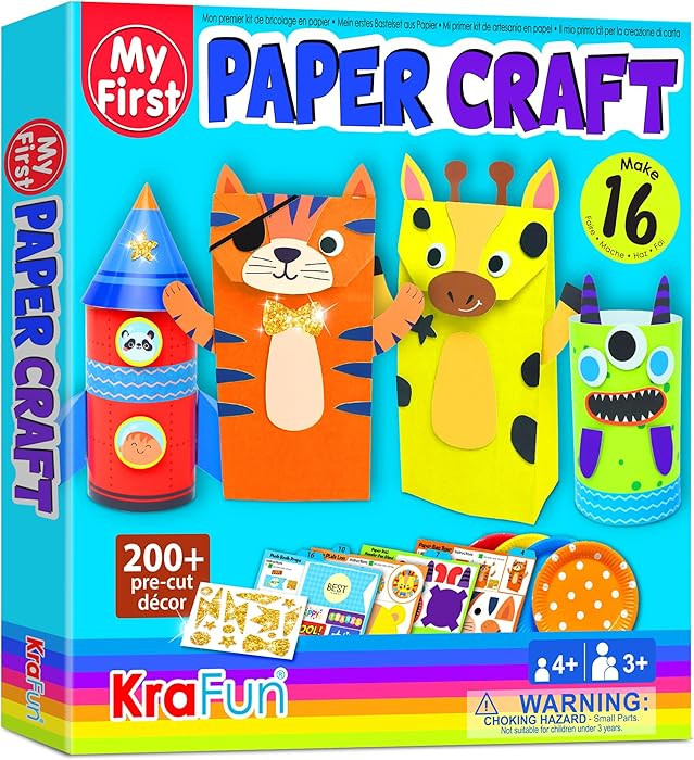 KRAFUN My First Safari Animal Paper Craft Kit for Kids Age 3+, 16 DIY Arts & Crafts Projects, Pap... | Amazon (US)