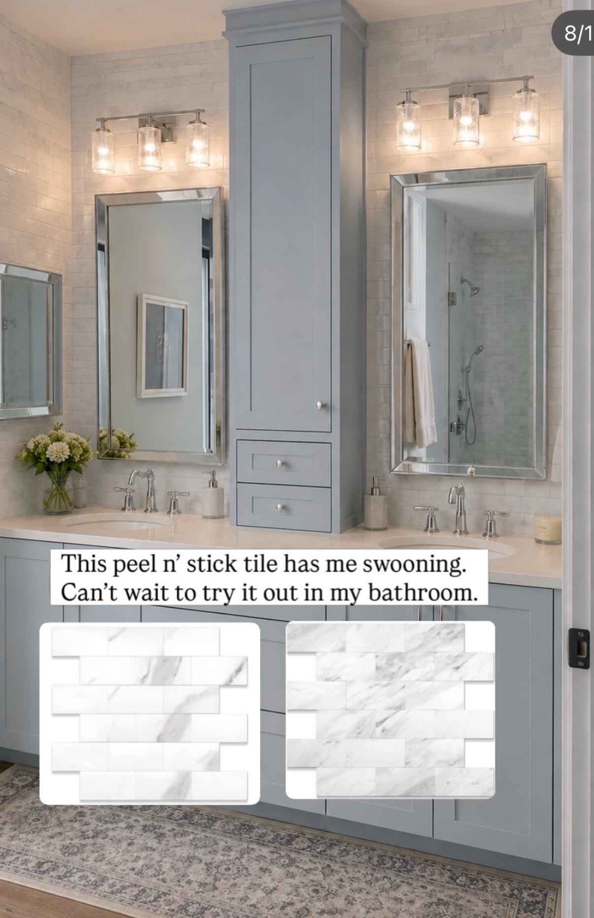 Can’t wait to do this bathroom space next! I’ve always wanted a tiled wall behind the sinks. These tiles I found are perfect! 

#stickgo #peelnsticktiles #bathroomproject

#LTKHome
