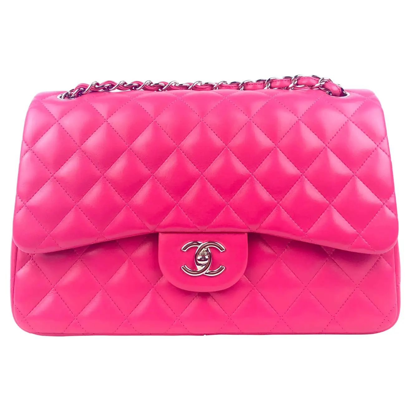 Chanel Fuschia Lambskin Jumbo Classic Double Flap Bag For Sale at 1stDibs | 1stDibs